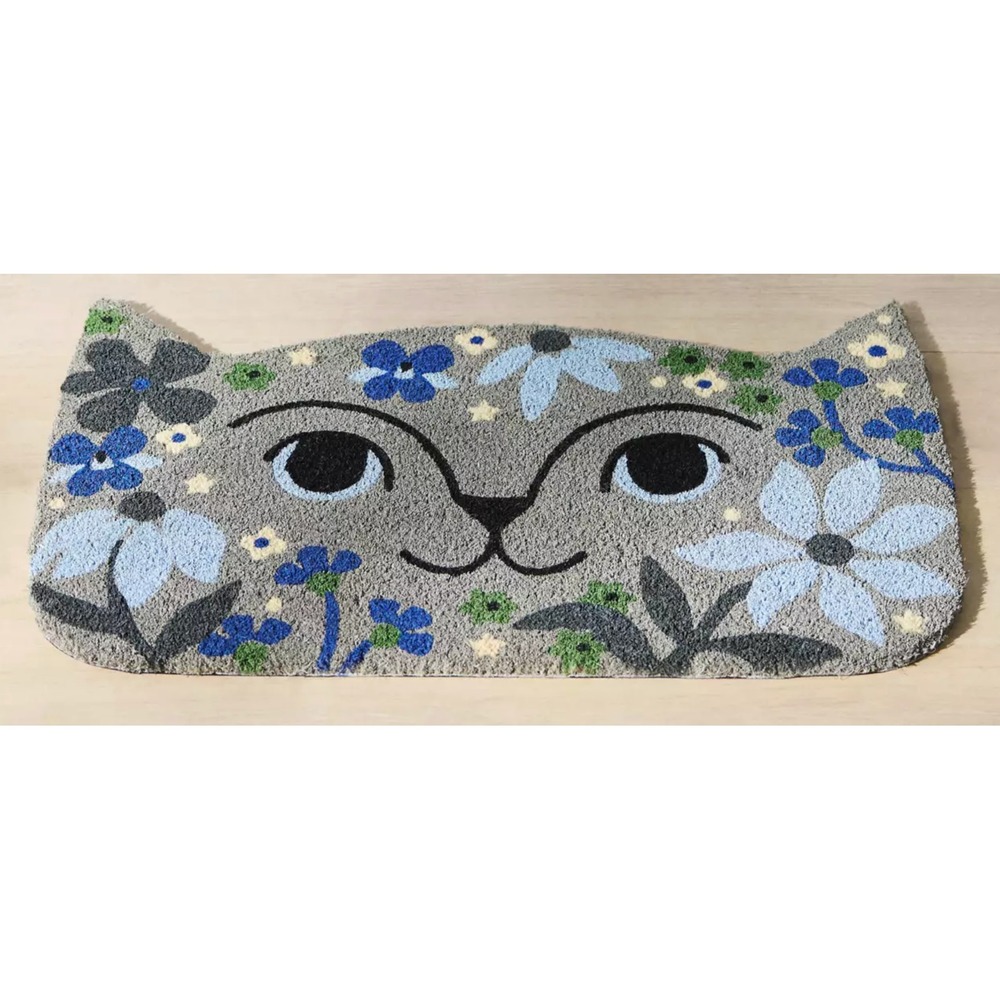 NWT Anthropologie Ginnie Grey Cat Door Mat 18"x30" Cat Shaped Coconut Fiber Mat